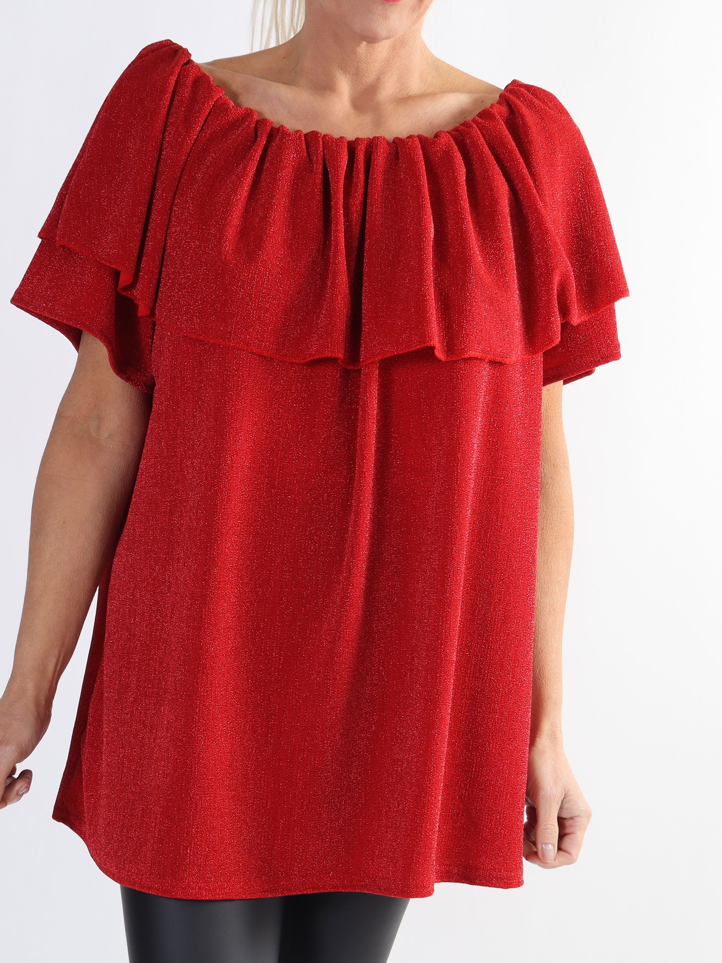 Maily - Plus size off shoulder bluse med glimmertråde